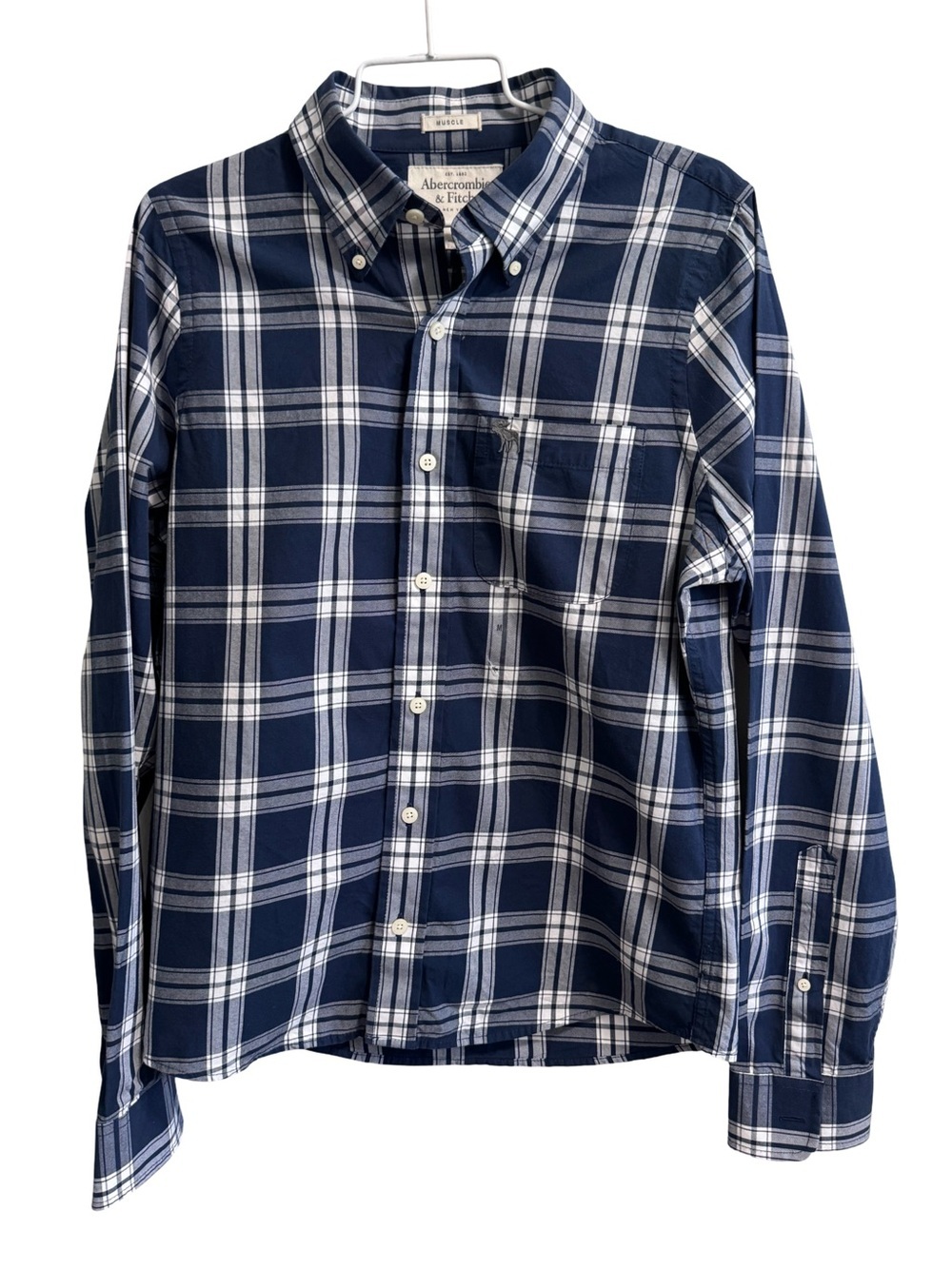 Abercrombie & Fitch Men’s 100% Cotton Muscle Button Down Plaid Shirt Size Medium